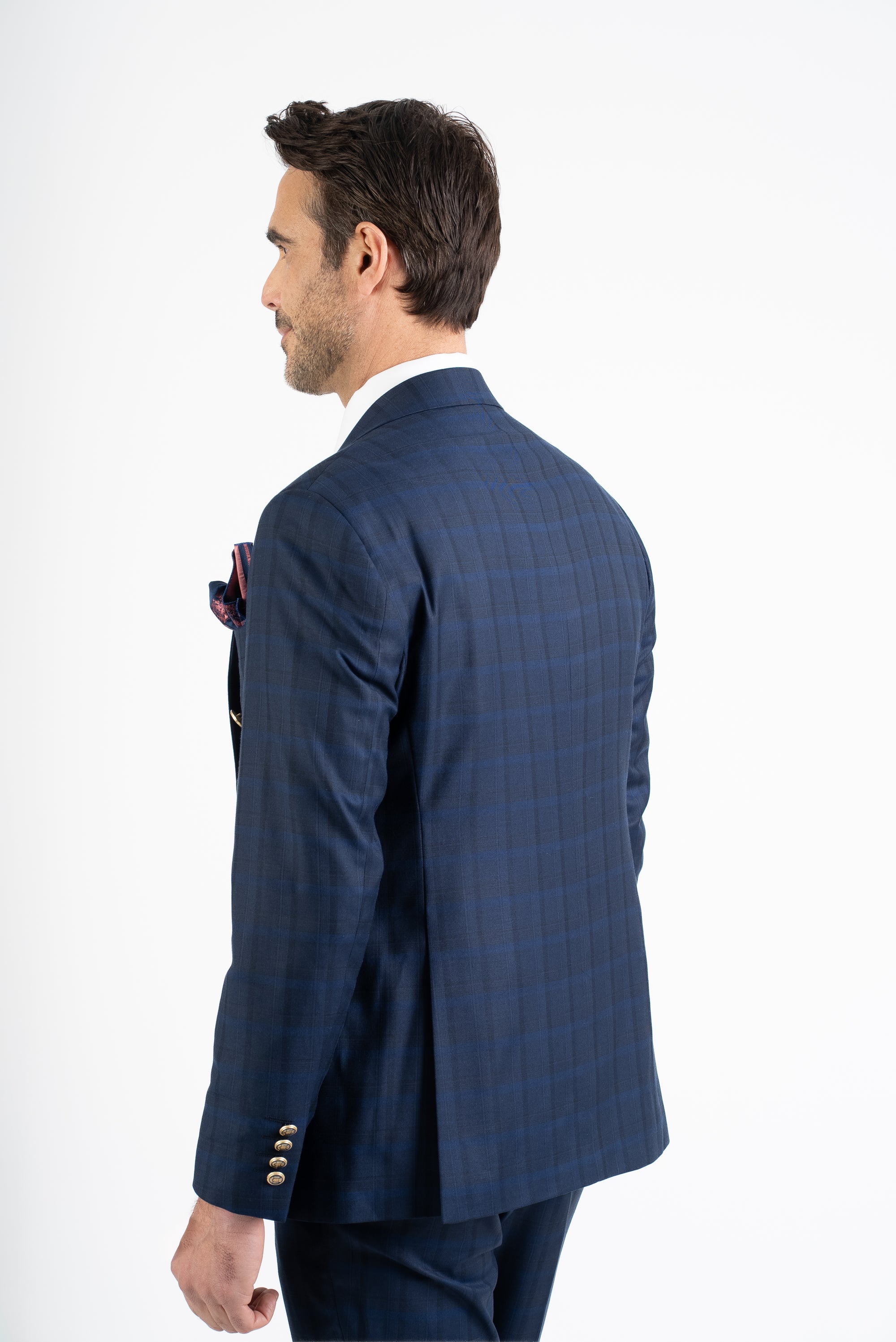 Navy Check Double Breasted Suit