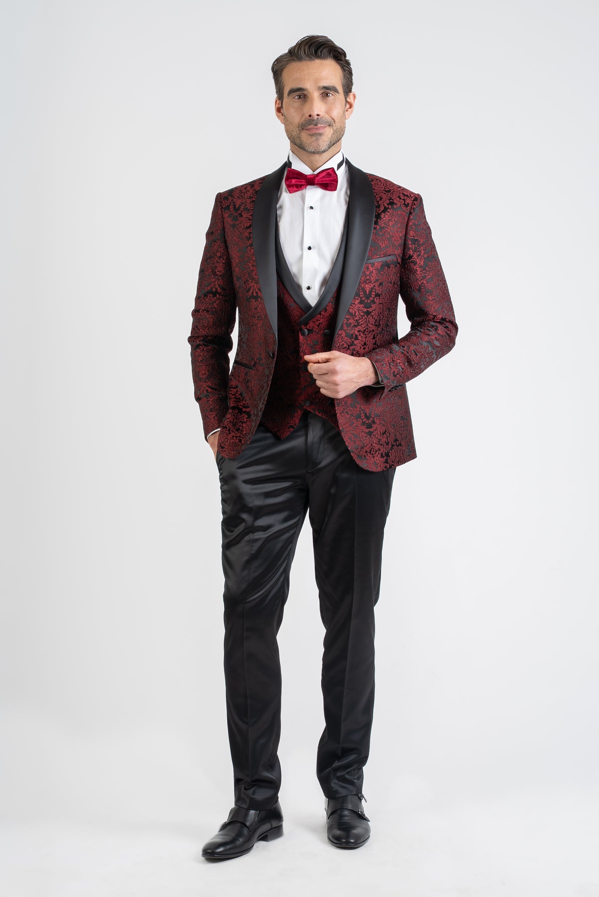 Burgundy Paisley Three Piece Wedding Suit