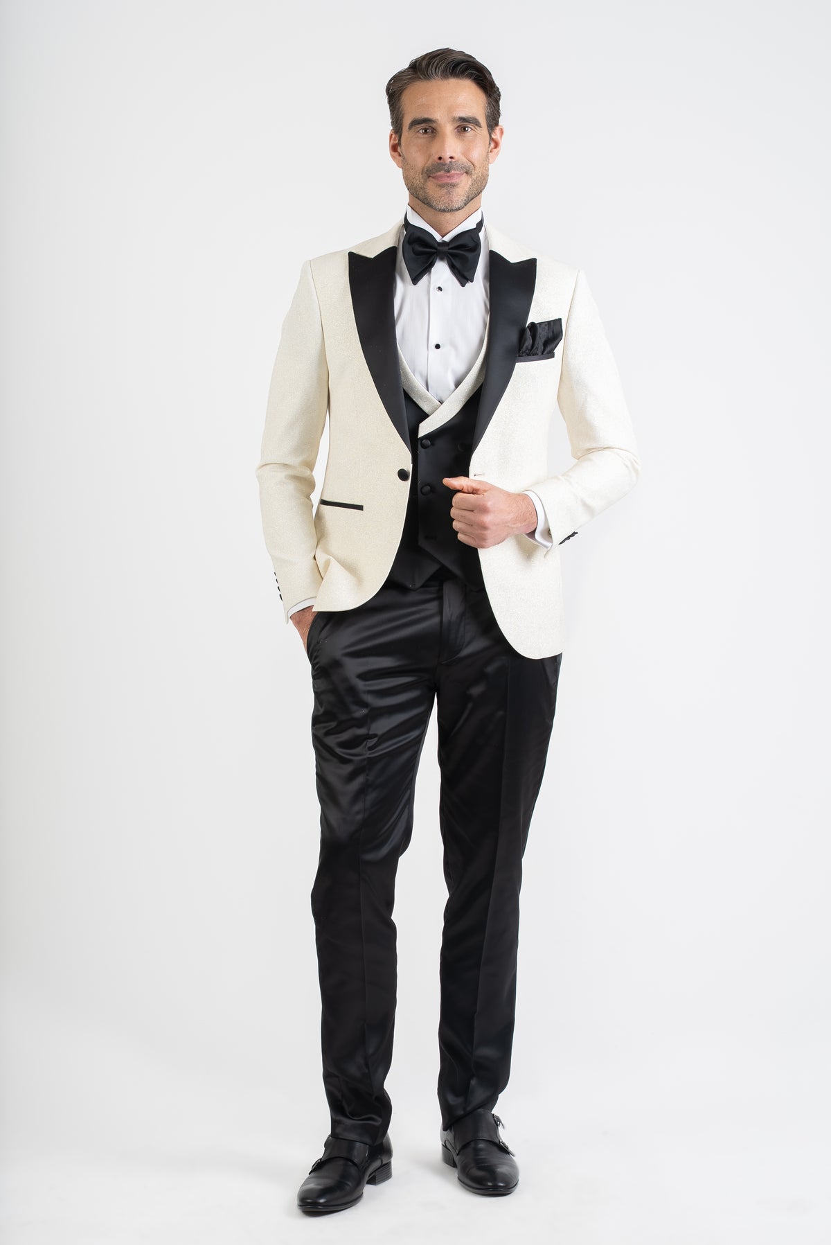 Elegant Cream Sparkle Three Piece Tux