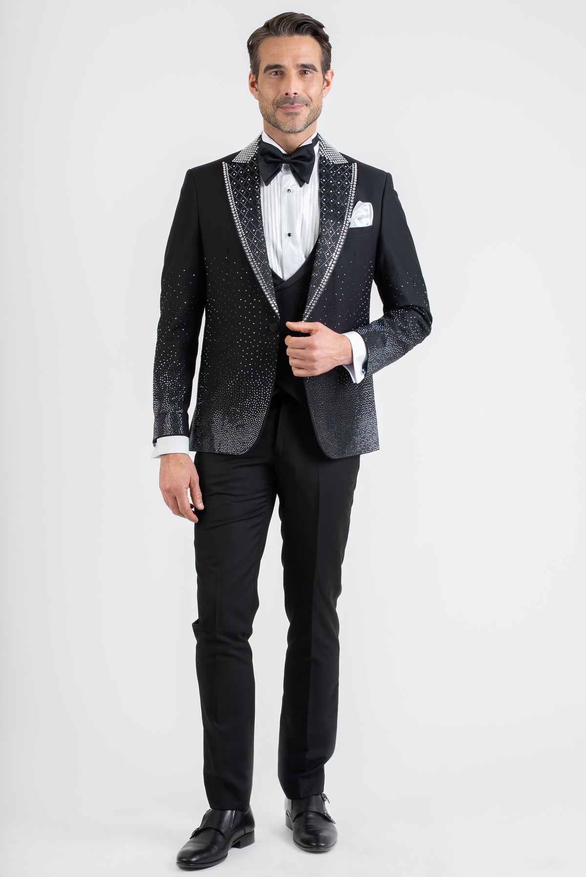Luxury Black Glitter Three Piece Tuxedo