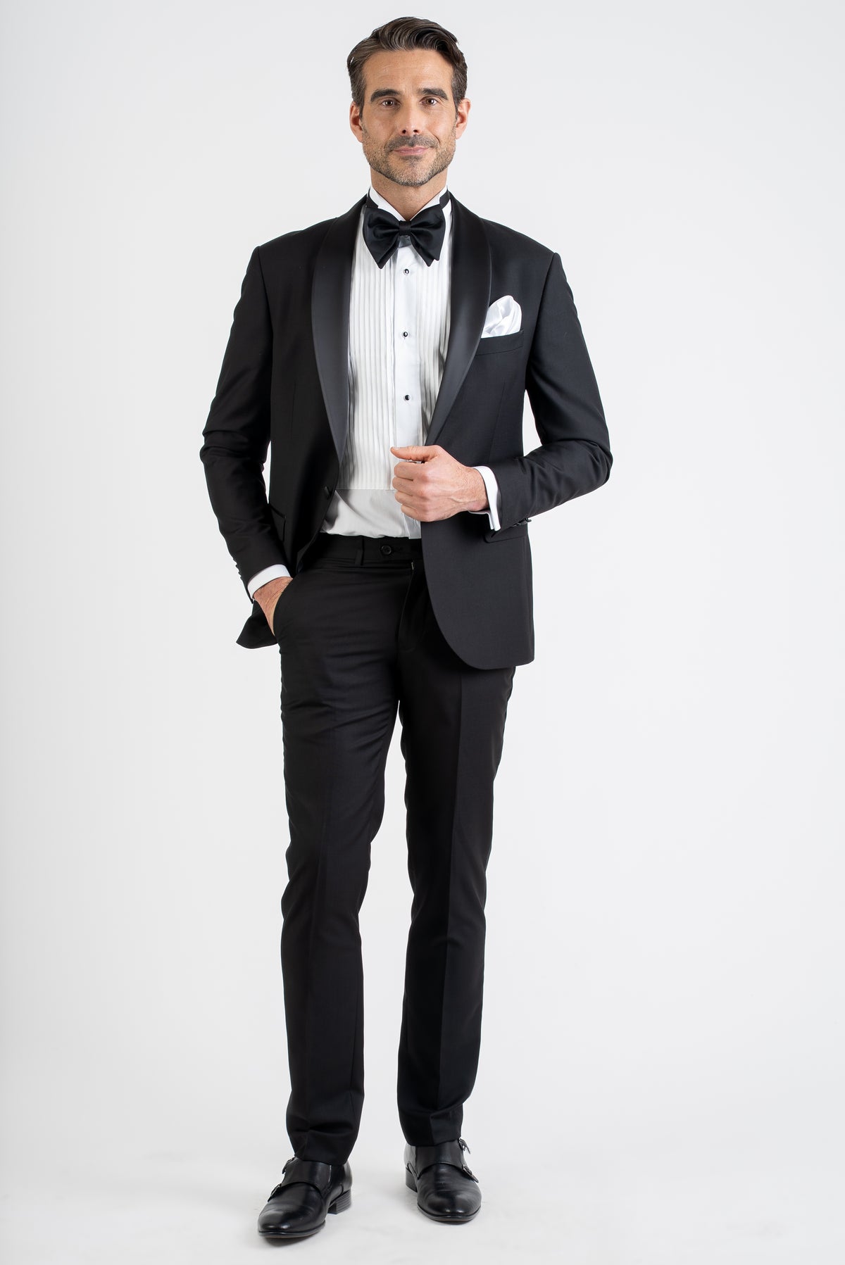 Tailored Fit Shall Lapel Black Tuxedo