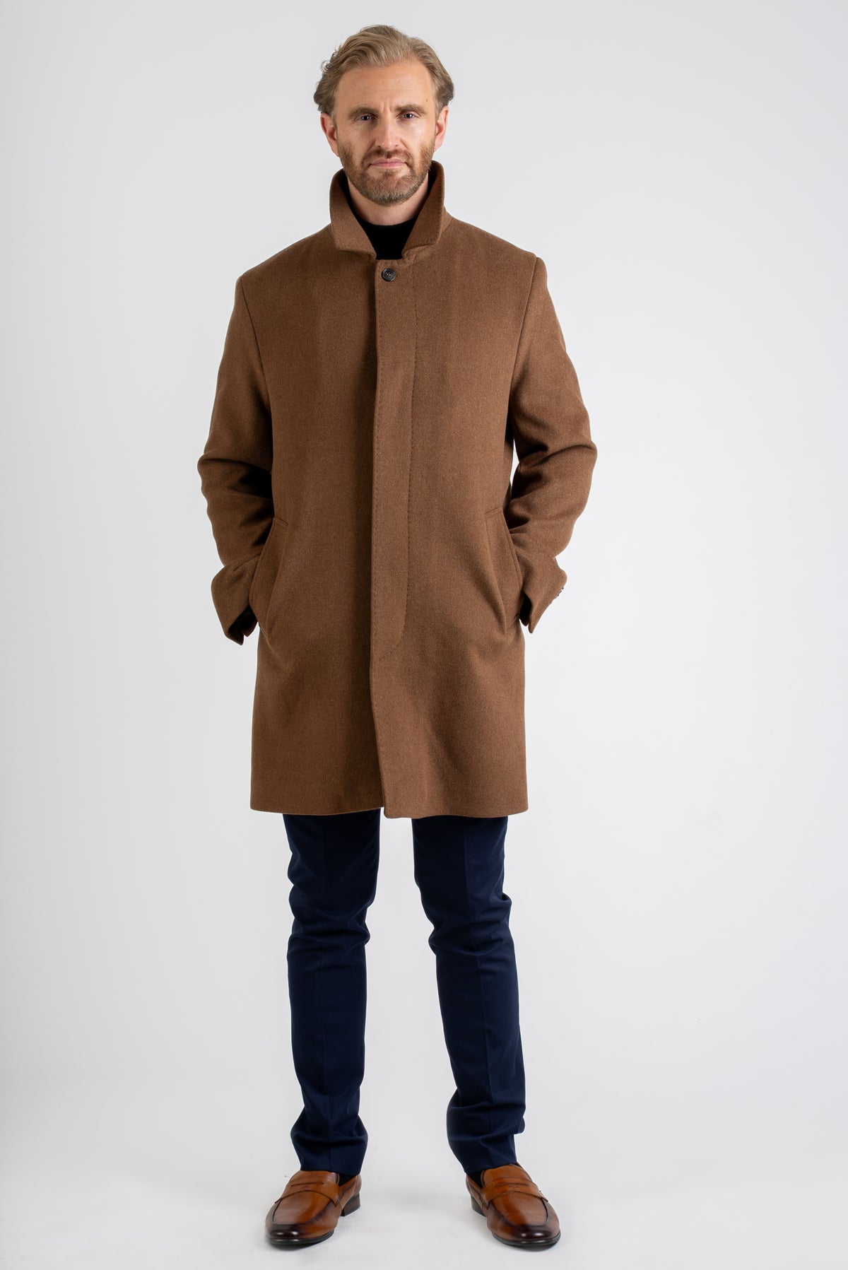 Camel Men’s Overcoat  Modern Tailored Winter Coat