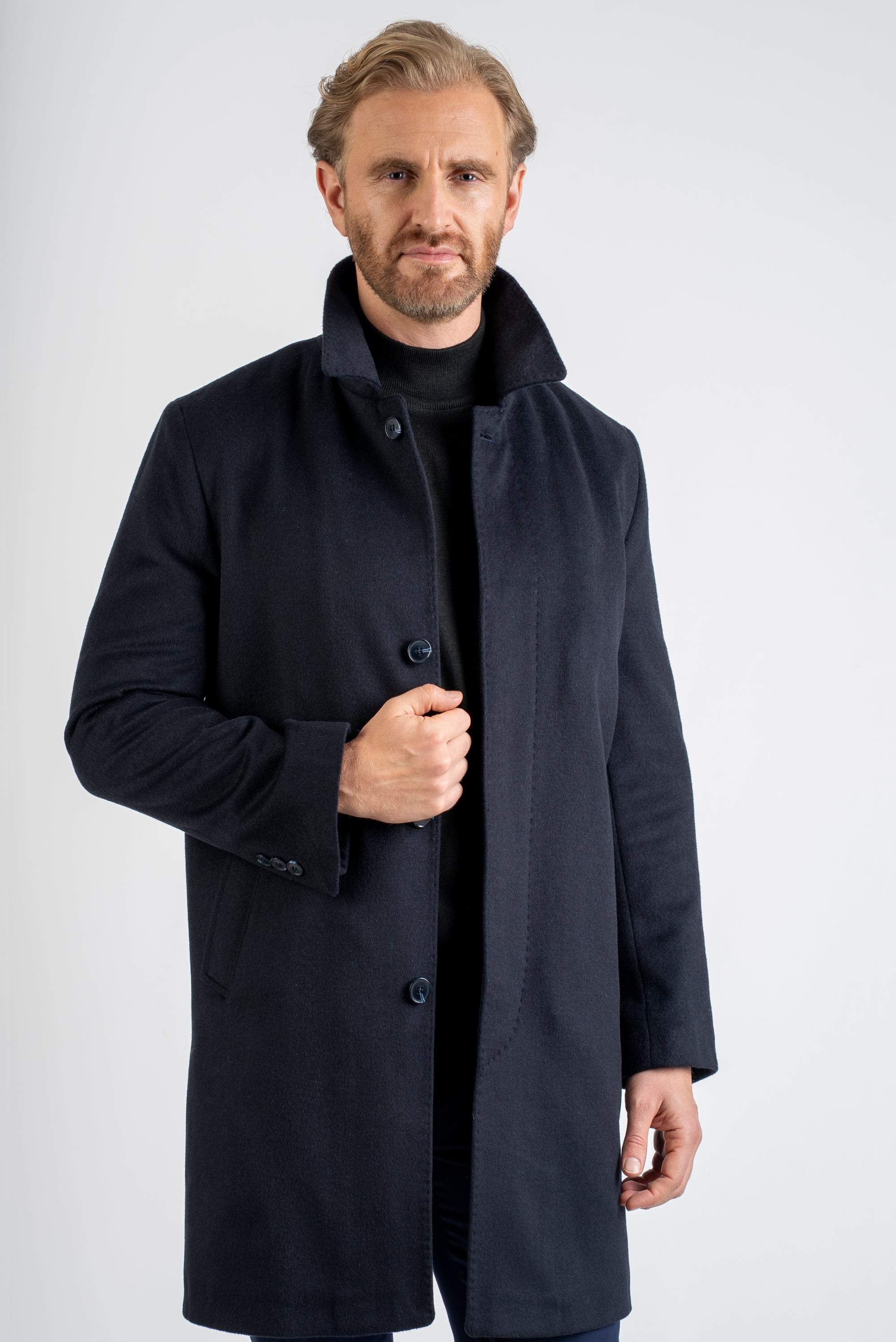 Tailored Navy Wool Overcoat