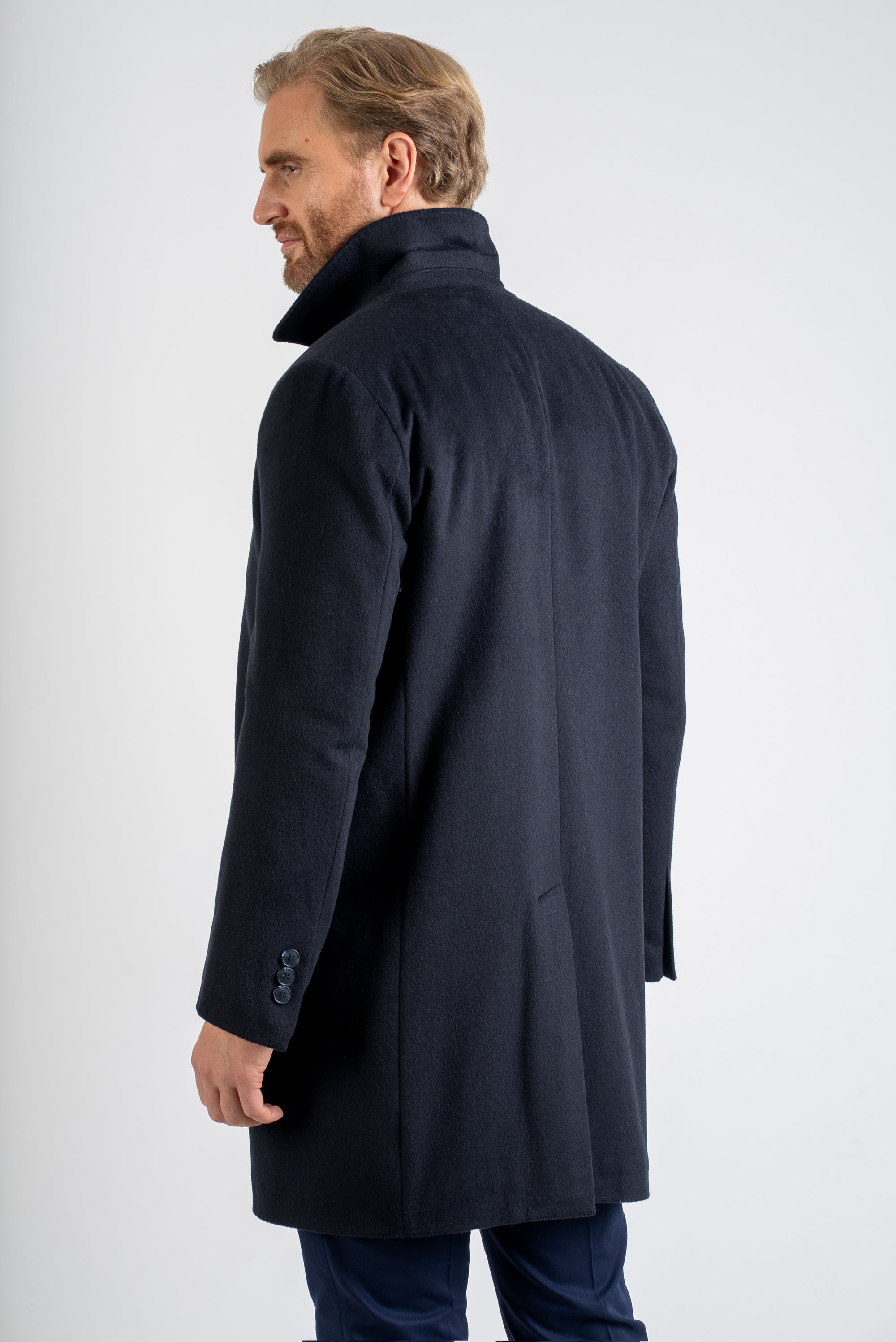 Tailored Navy Wool Overcoat