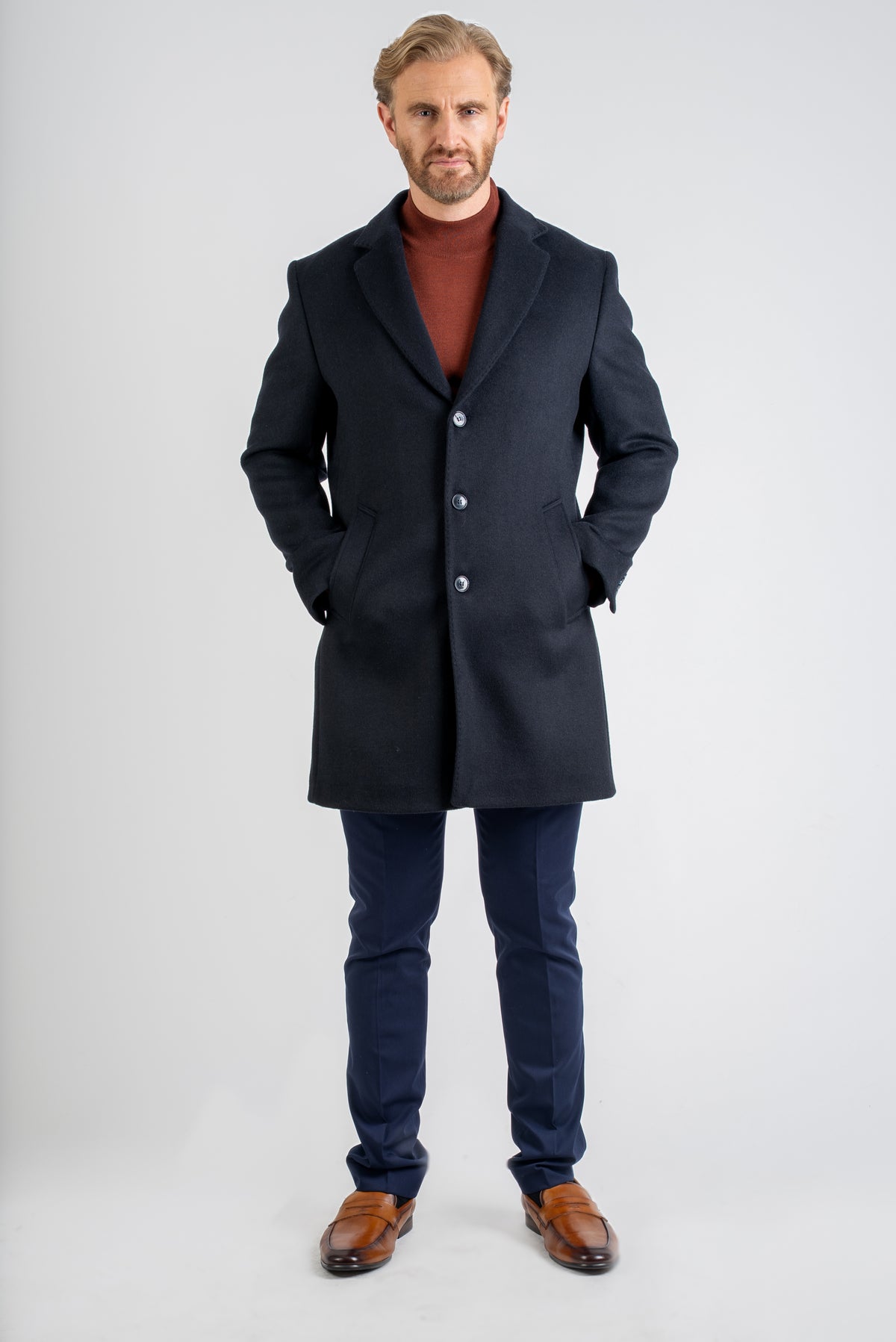 Classic Wool Blend Navy Overcoat