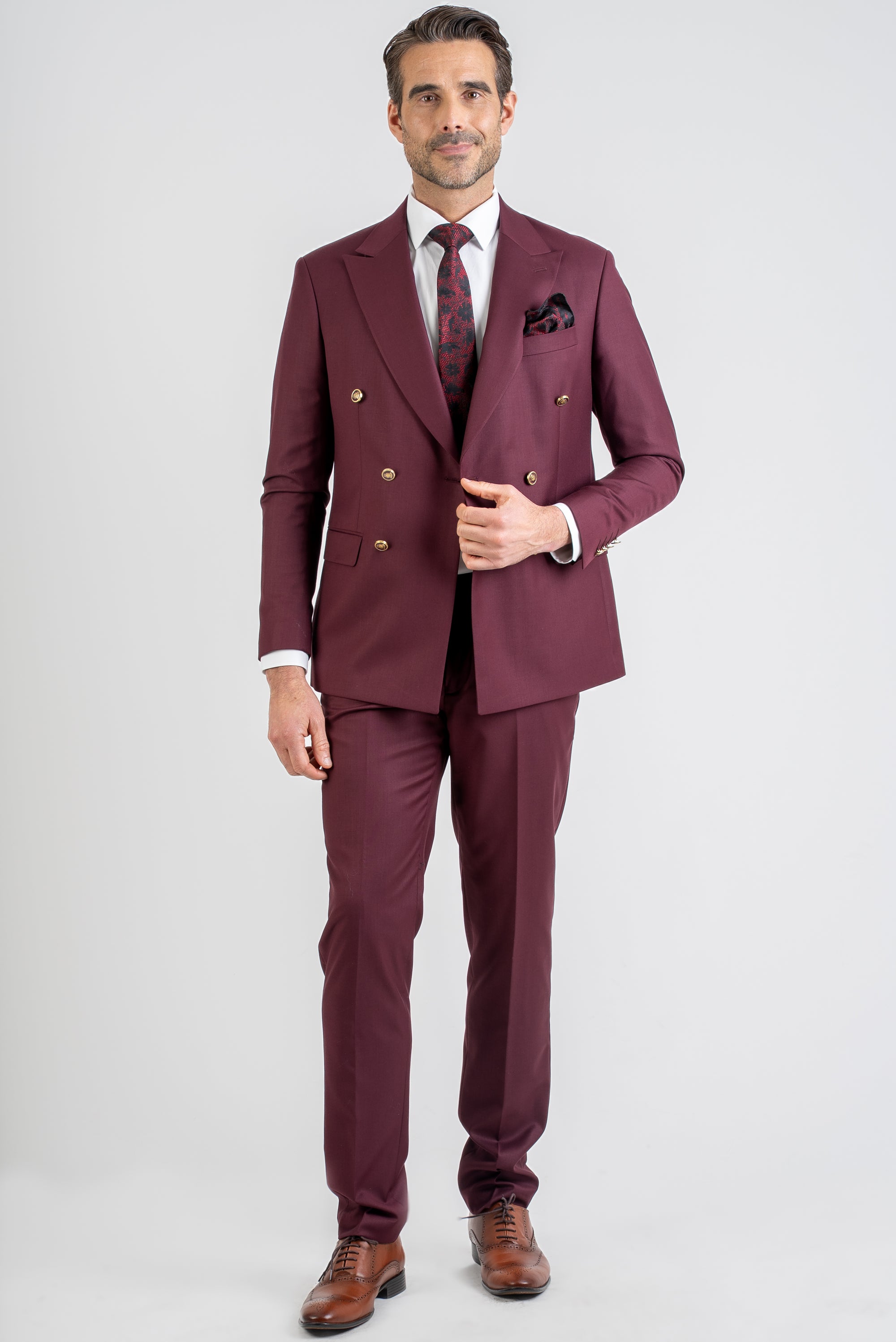 Burgundy Double-Breasted Suit Set
