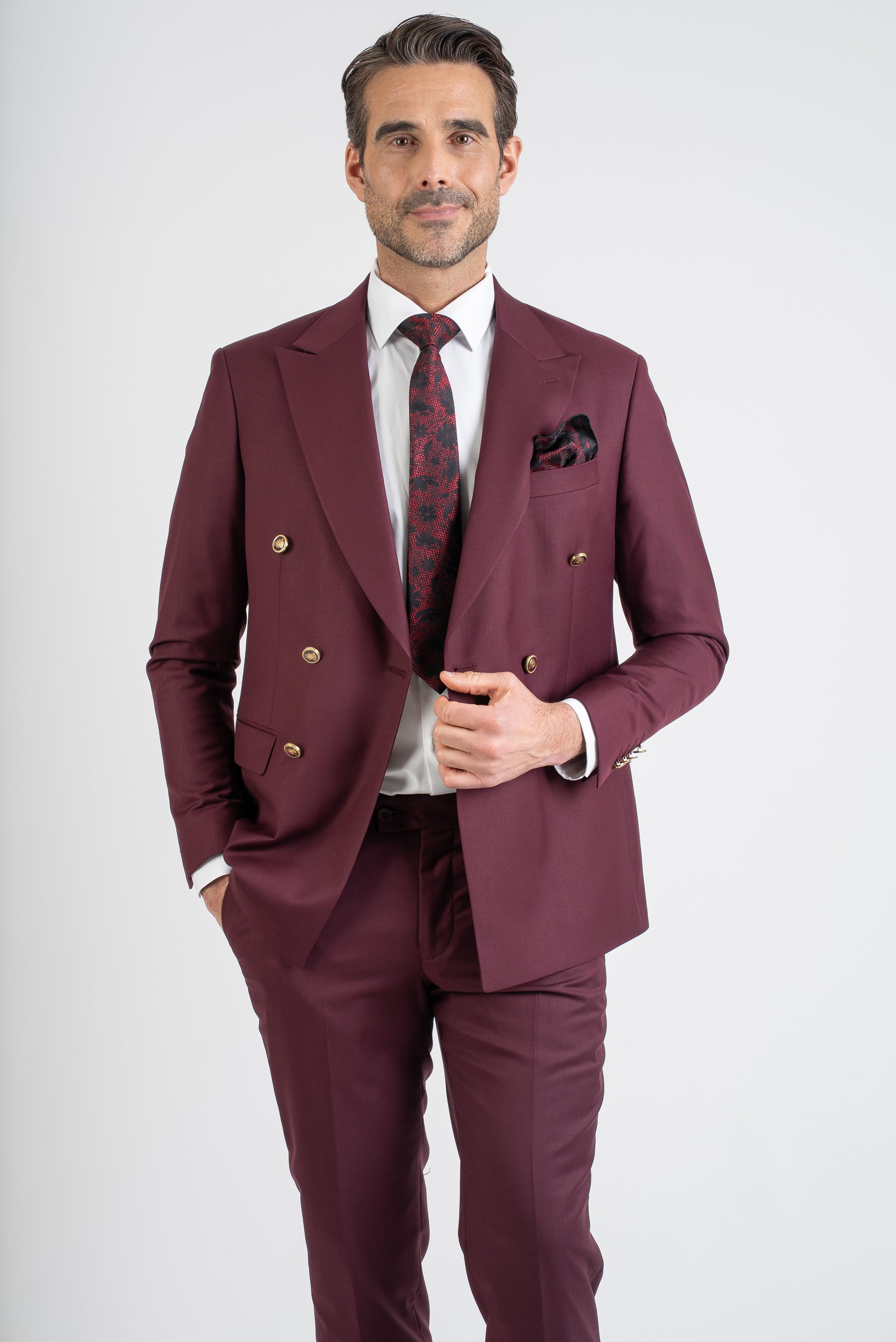 Burgundy Double-Breasted Suit Set