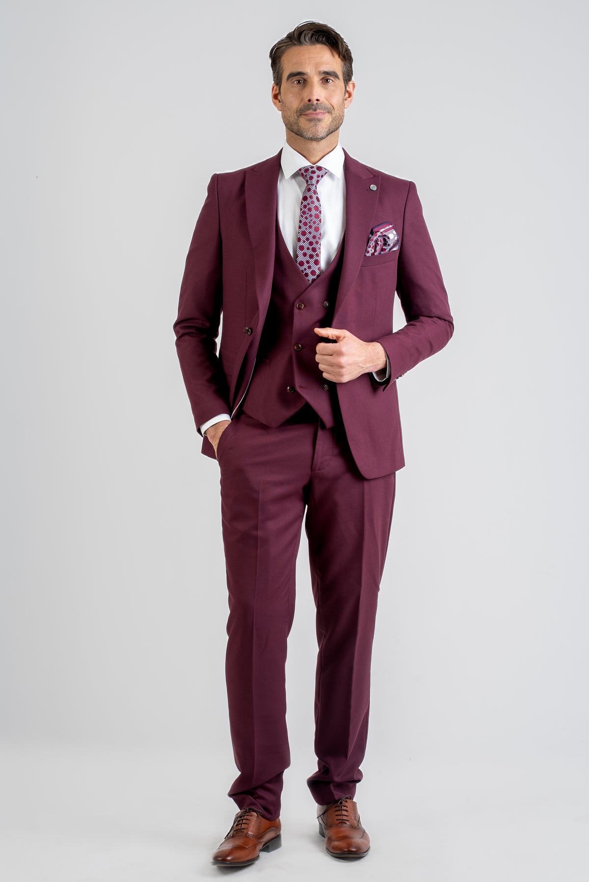 Burgundy  Three Piece Tailored Suit