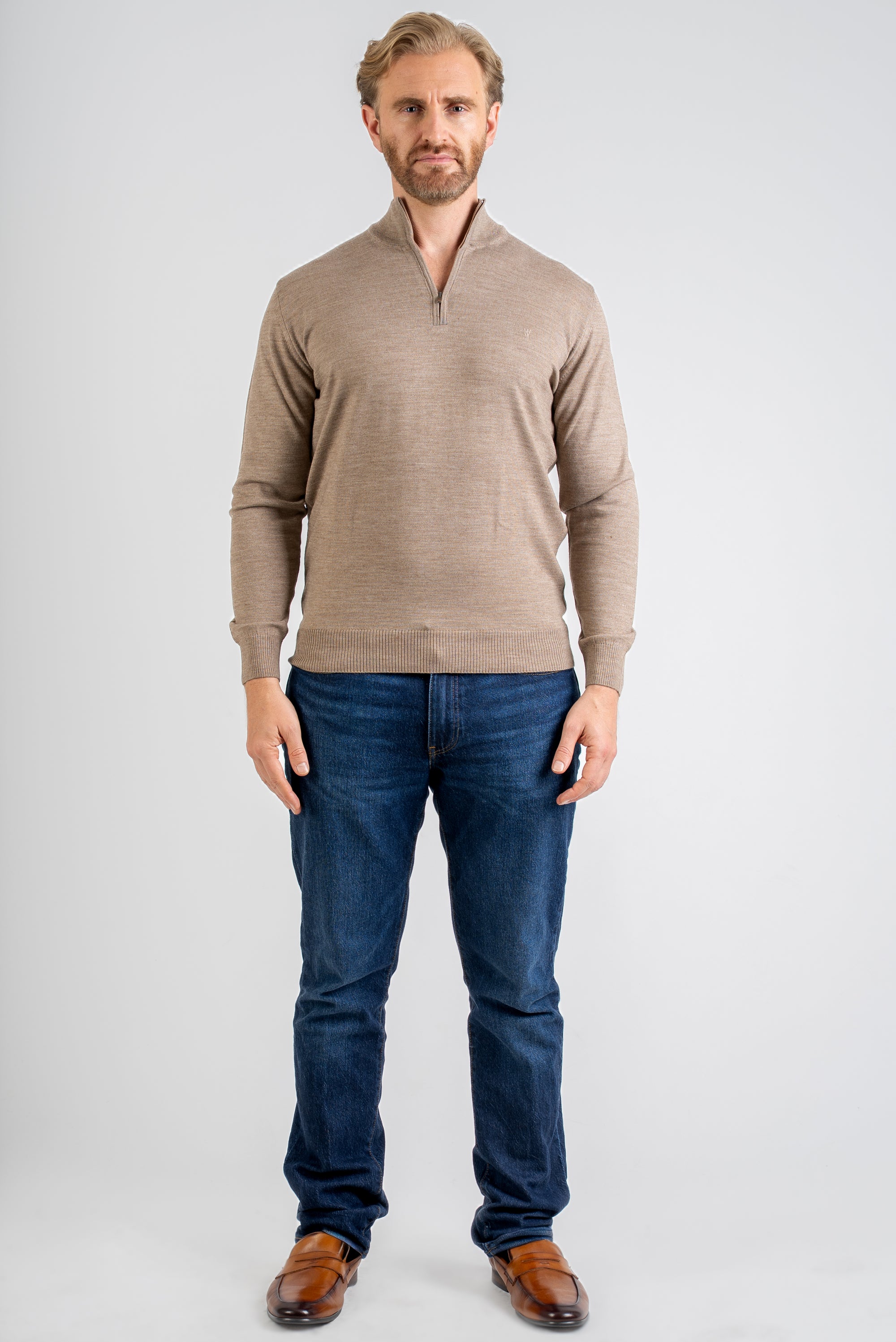 Men’s Half-Zip Knit Sweater  Wool Blend Classic Fit