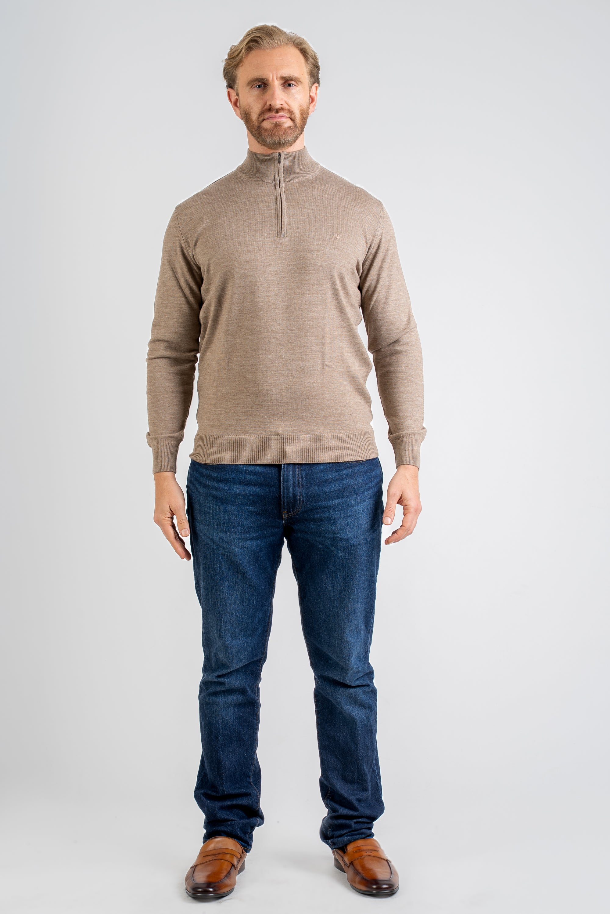 Men’s Half-Zip Knit Sweater  Wool Blend Classic Fit