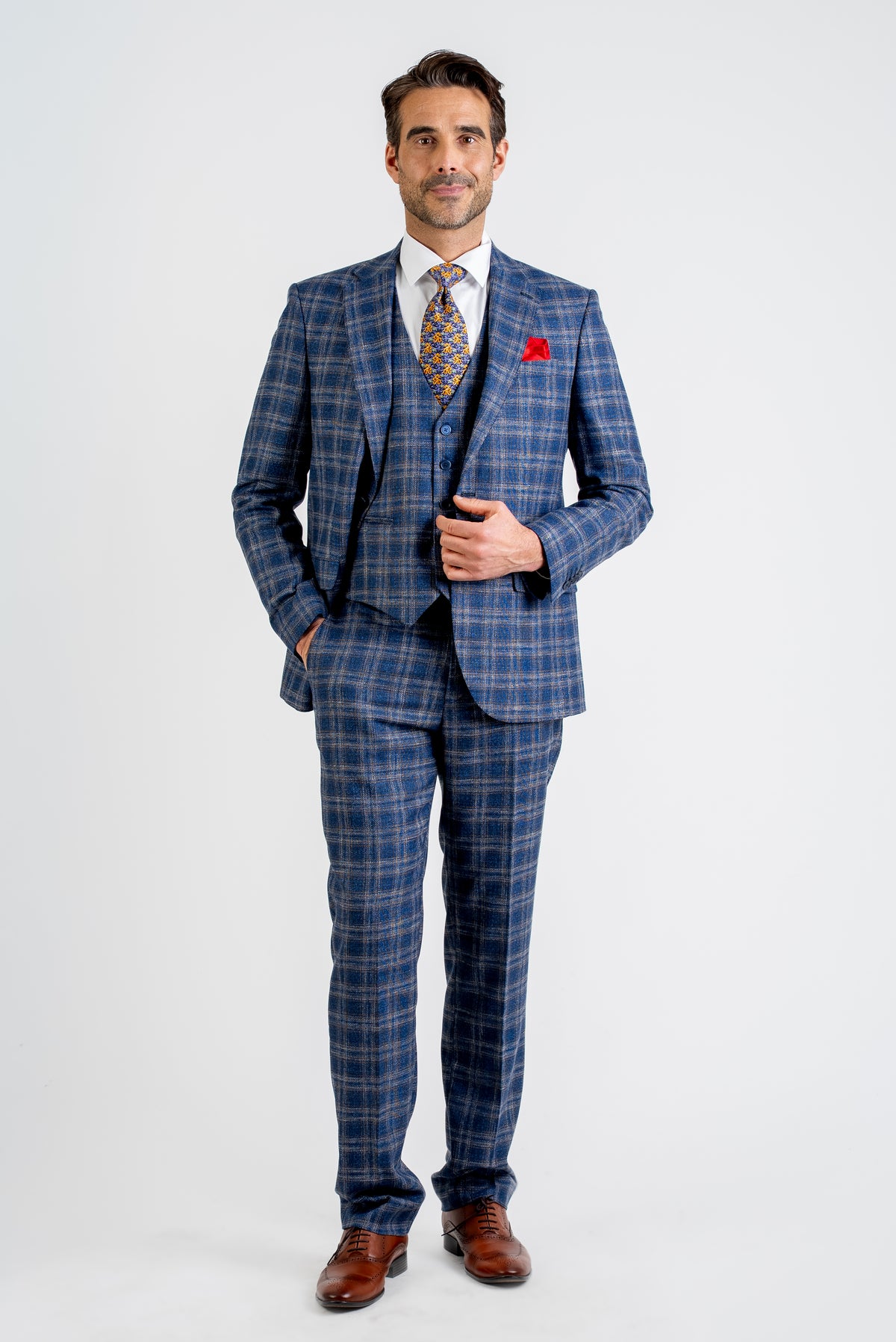 Elegant Three Piece Plaid Suit Tailored Fit Classic Formal Set